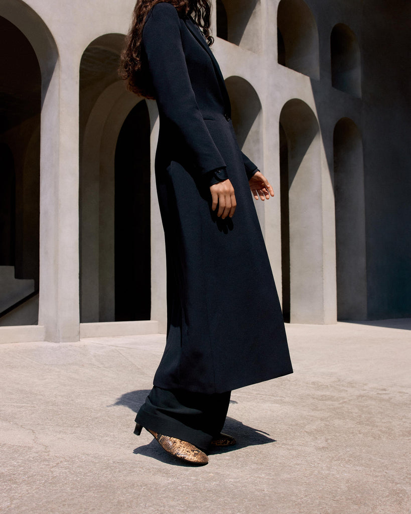 Botín de tacón Astrid en napa con efecto serpiente y cierre de cremallera