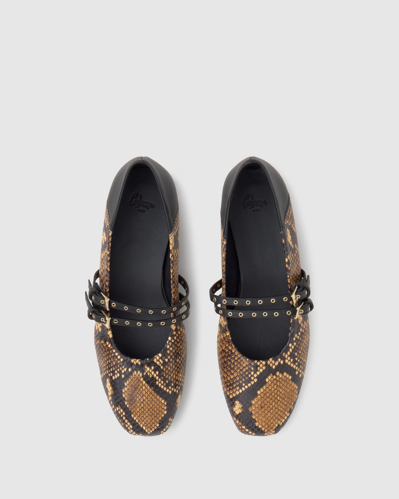 Bailarina plana Sabina en cuero efecto serpiente con cierre de hebilla