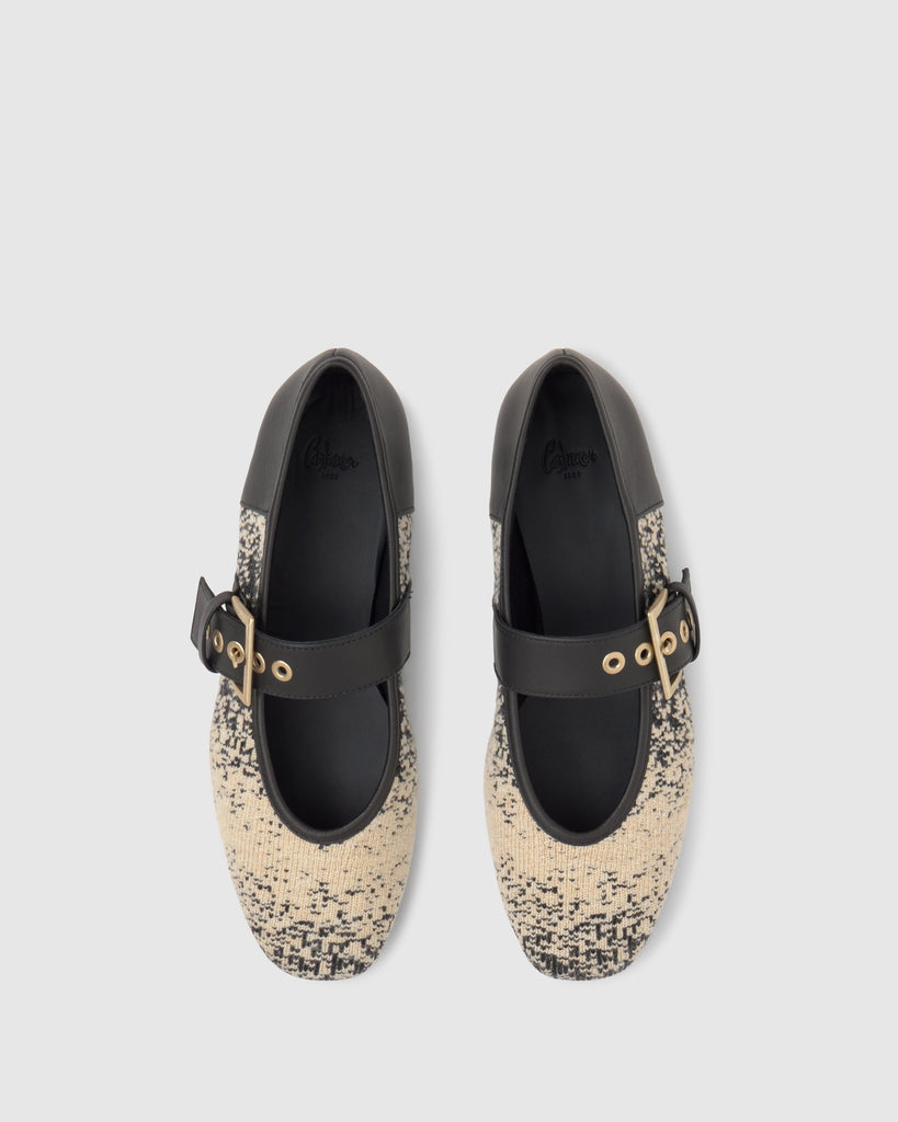 Bailarina plana Hermi en napa y punto con cierre de hebilla