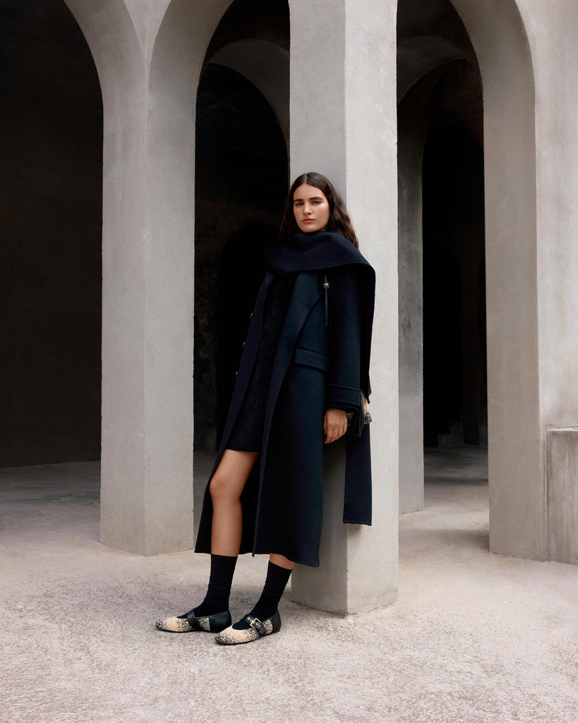 Bailarina plana Hermi en napa y punto con cierre de hebilla