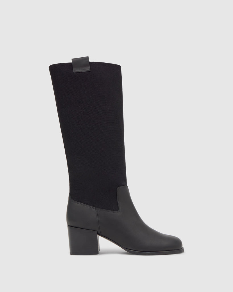 Bota de tacón Naomi en cuero y lona sin cierre